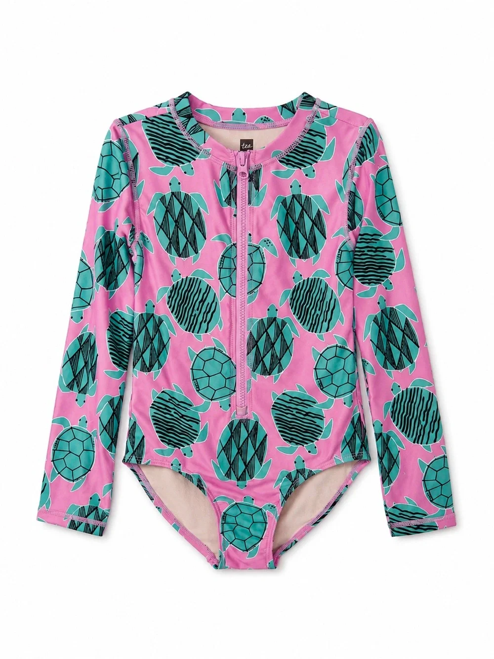 Tea Collection Girls Turtle Print Long Sleeve One Piece Swimsuit Size 7